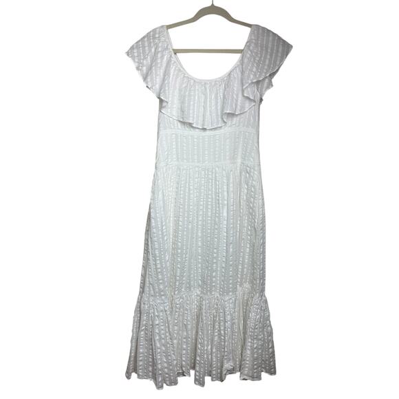 Tory Burch White Striped Seersucker Tiered Dress Sz. 4 - Picture 7 of 10